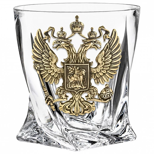 Бокал для виски "Квадро", накл."Большой герб России",камни,мешок, в картон. коробке для Шаранте